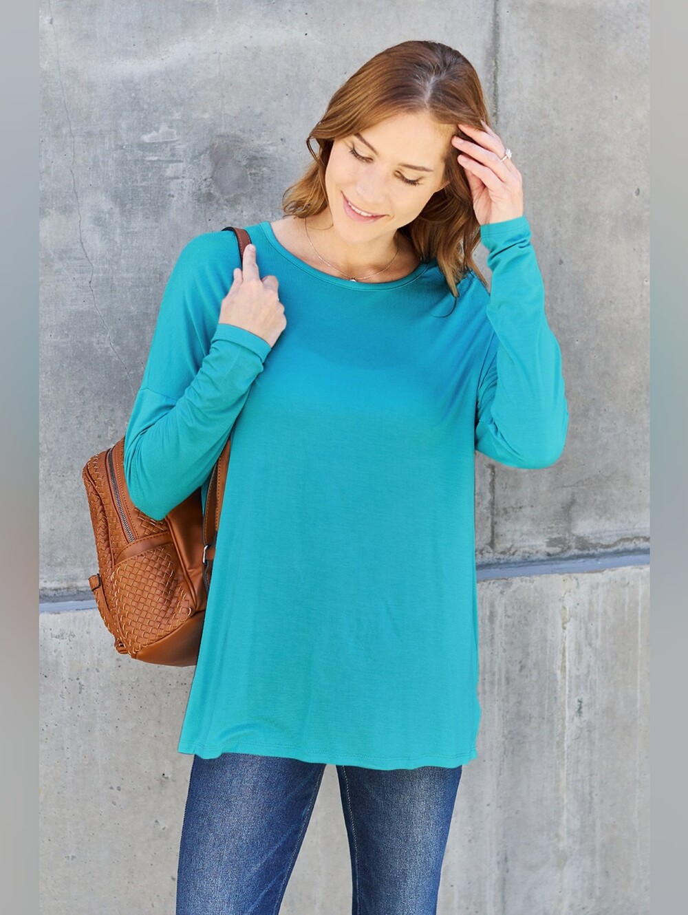 Women’s Teal Long-Sleeve Scoop Neck Top- Plus Sizes Avail.